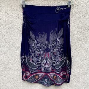 Desigual Bright Pull On Skirt M Jersey Knit Wrap Purple Paisley